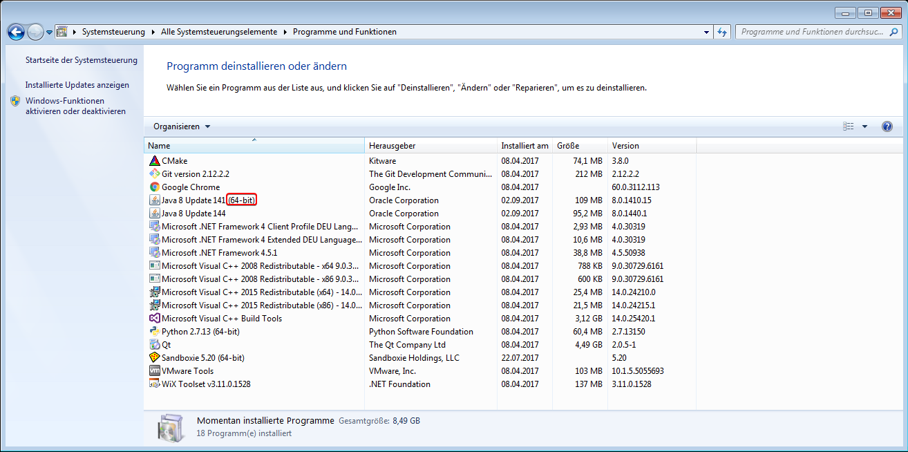 Programme und Funktionen unter Windows 7